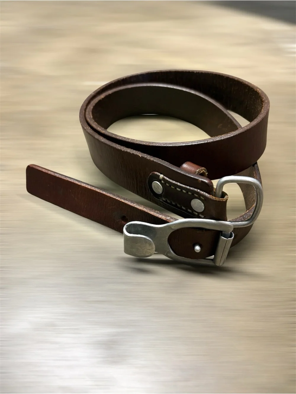 Polo Ralph Lauren Brown Leather 34-36 Vintage Matte Rivet Hook Saddle Stitch